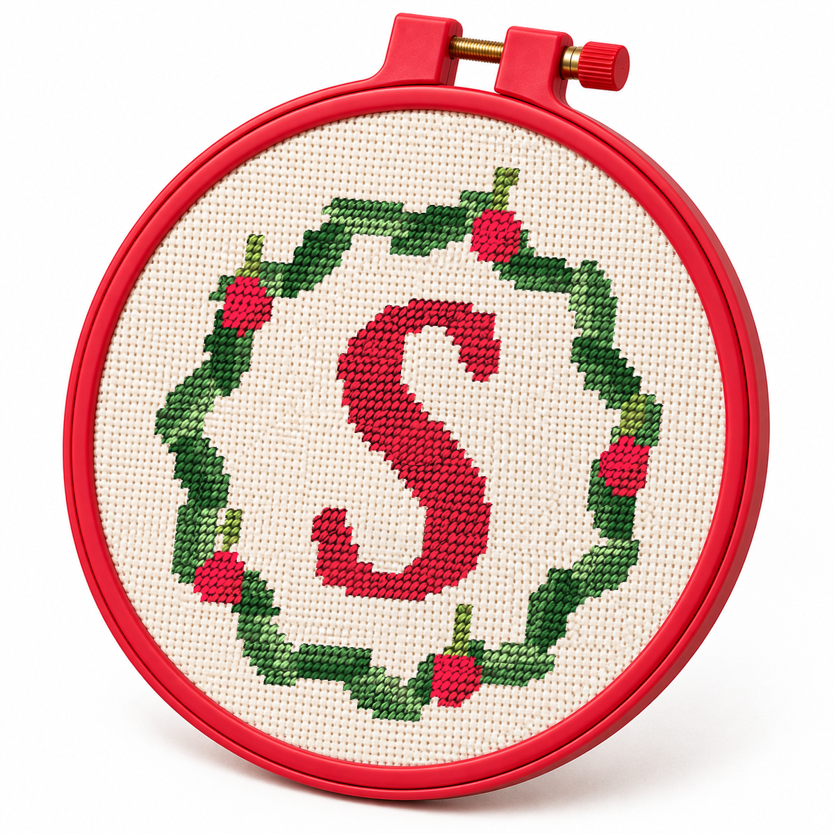 Cherry Wreath Monogram – Cross Stitch Pattern & Kit